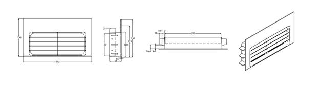 Pravokotna rešetka brez loput 273x126 mm s priključkom 220x90 mm – zlatorumena, Airforce KRASP003